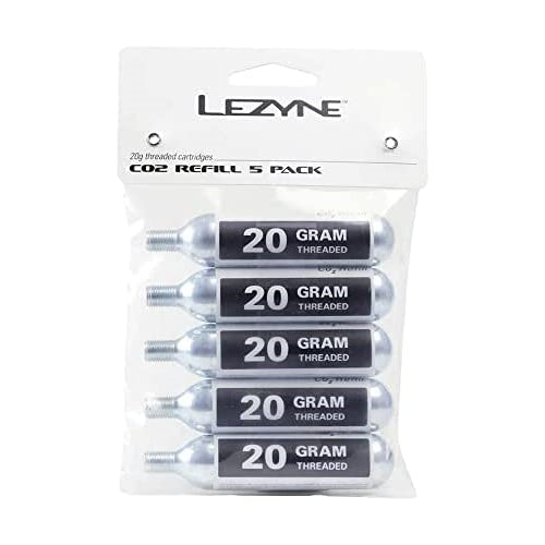 LEZYNE 20g Threaded CO2 Bicycle Tire Inflation Cartridges - 5-Pack