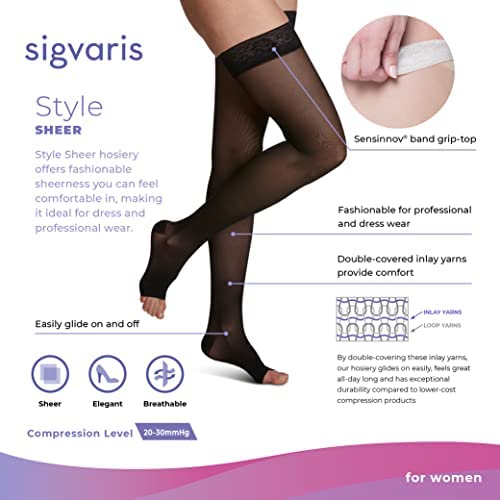 SIGVARIS Womenâ€™s Style Sheer 780 Open Toe Thigh-Highs w/Grip Top 20-30mmHg