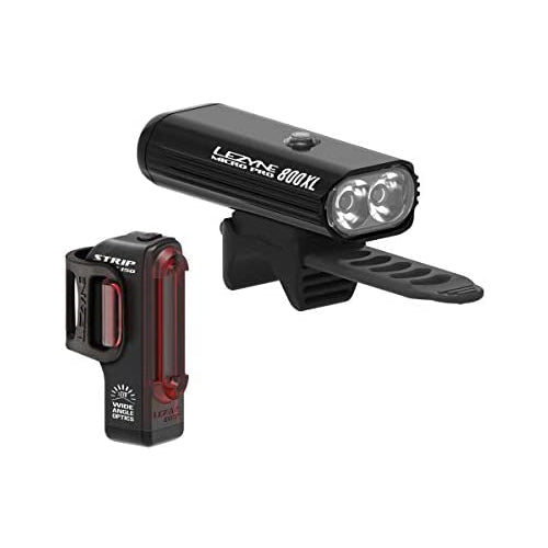 LEZYNE Micro Pro 800XL & Strip Drive Bicycle Light Pair, Head 800 Lumens, Rear 150 Lumens, USB Rechargeable, Bike Light Combo Set
