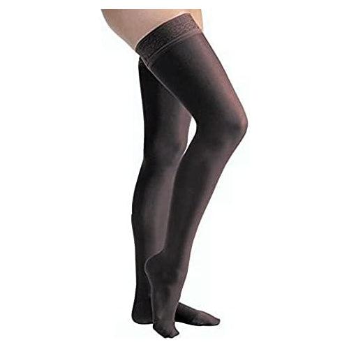 JOBST UltraSheer Thigh High with Lace Silicone Top Band, 15-20 mmHg Compression Stockings, Closed Toe, X-Large Petite, Classic Black