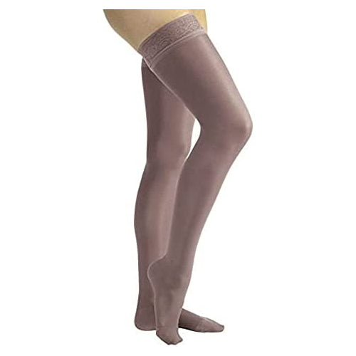 JOBST UltraSheer Thigh High with Lace Silicone Top Band, 15-20 mmHg Compression Stockings, Closed Toe, Small, Midnight Navy