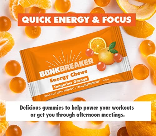 Bonk Breaker Energy Chews, Dairy-Free, Gluten-Free Ingredients to Provide Quick Energy and Focus, 1 Box of 10 Packets, Tangerine Orange