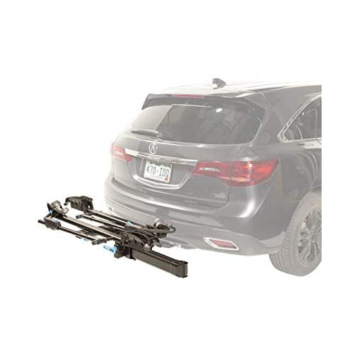 RockyMounts BackStage 2" Receiver Swing Away platform hitch 2 bicycle rack. Allows full access to the rear of the vehicle with bikes on or off the rack.