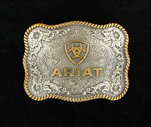 Ariat Men's Rectangle Round Edge Belt Buckle, Silver, Gold, OS