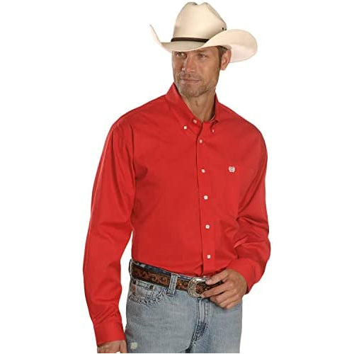 Cinch Men's Solid Button-Down Long Sleeve Western Shirt Red XX-Large