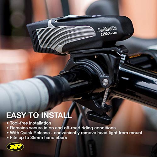 NiteRider Lumina 1200 Boost USB Rechargeable Bike Light Powerful Lumens Bicycle Headlight LED Front Light Easy to Install for Men Women Road Mountain City Commuting Adventure Cycling Safety Flashlight