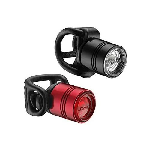 Lezyne Femto Drive Compact Aluminum-Bodied 15 Lumens Cycling LED Light with 2-In-1 Clip On System, Front & Rear Light Pair - Black/Red