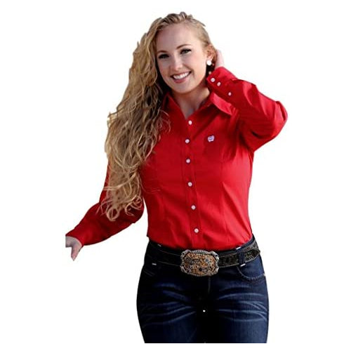 Cinch Apparel Womens Ladies Long Sleeve Button Down Shirt M Red