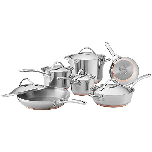 Anolon Nouvelle Stainless Steel Cookware Pots and Pans Set, 11 Piece