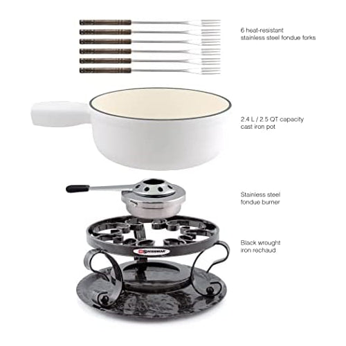 Swissmar Lugano 9 Piece Cheese Fondue Set in Matte White