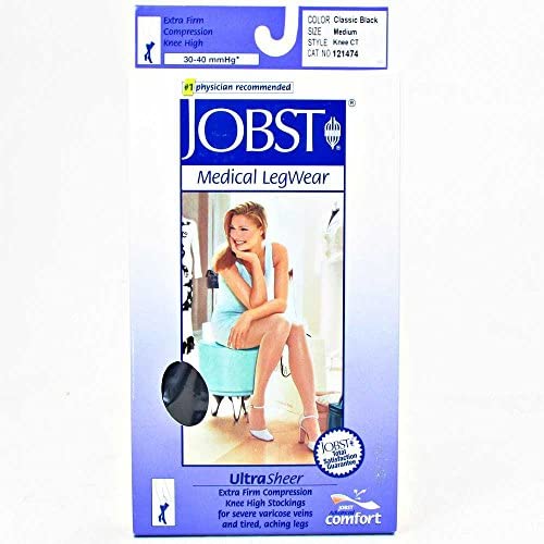JOBST UltraSheer Thigh High with Lace Silicone Top Band, 15-20 mmHg Compression Stockings, Closed Toe, Small, Espresso