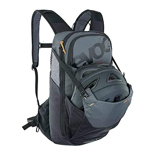 evoc Ride 12 Backpack | Hydration Backpack for Biking, Hiking, Climbing, Running | 12L Capacity | Holds Up to 3L Hydration Bladder (2L Included) | Helmet Transport Flap Included, Carbon/Grey