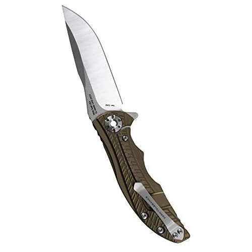 Zero Tolerance 0609 Pocketknife; 3.4-inch CPM 20CV Drop Point Blade with Two-Toned Finish; 3D Textured Titanium Handle, Anodized Bronze; KVT Ball Bearing Manual Open; Reversible Pocketclip; 3.3 oz