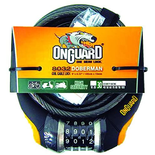 ONGUARD Doberman Resettable Combo Coil Cable Lock (185 cm x 10 mm)