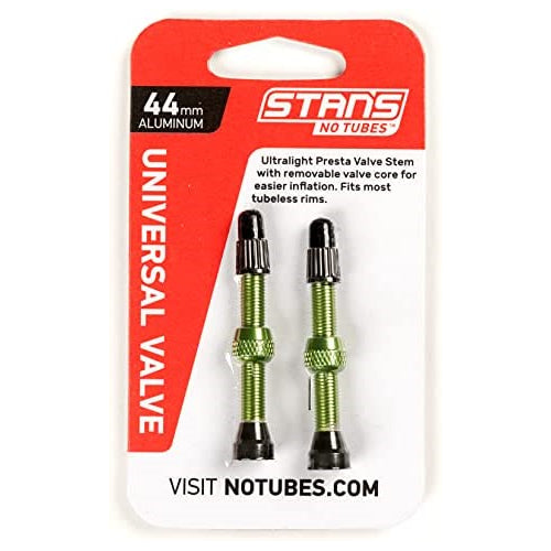 Stan's NoTubes Universal Tubeless Presta Valve Stem Pair, Aluminum Stems, 44mm, Green