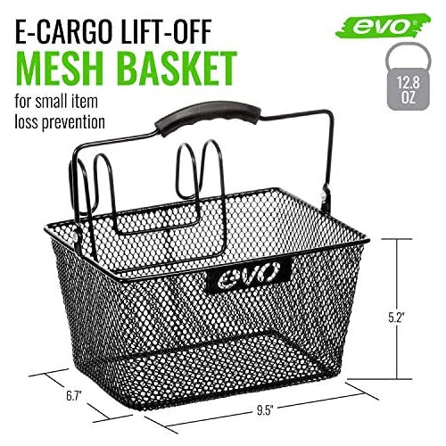 evo E-Cargo Handlebar Bicycle Basket - Lift-Off Steel Mesh Wire Bike Basket - Black