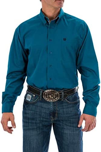 Cinch Men's Classic Fit Long Sleeve Button One Open Pocket Solid Shirt, Teal, 3X-Large