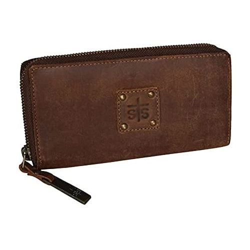 STS Ranchwear Women's Distressed Brown Leather Baroness Bi-fold Zip Wallet