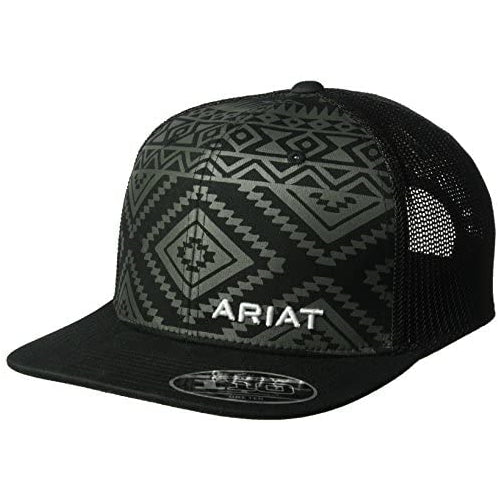 ARIAT Men's Aztec Black Flat Bill Cap, One Size