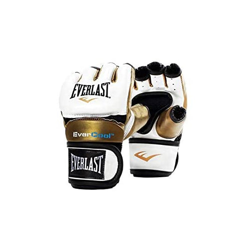 Everlast Everstrike S/M Women's MMA Grappling Training Gloves, White and Gold