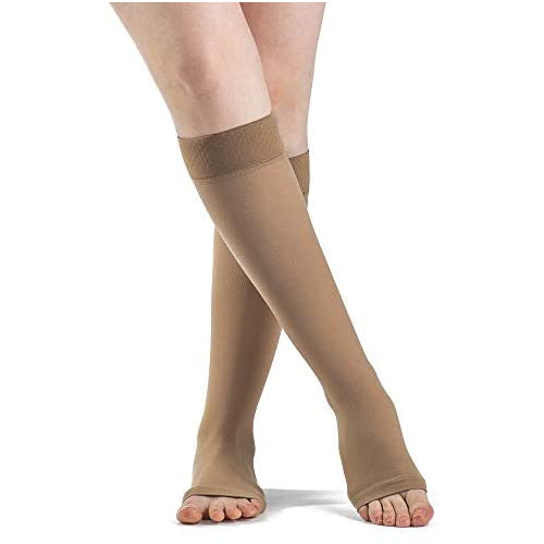 SIGVARIS MenÃ¢Â€Â™s & WomenÃ¢Â€Â™s Essential Opaque 860 Open Toe Calf-High Socks w/Grip Top 20-30mmHg