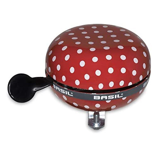 Basil Polkadot Big Bicycle Bell - Ding Dong - 80mm - Red With White Dots