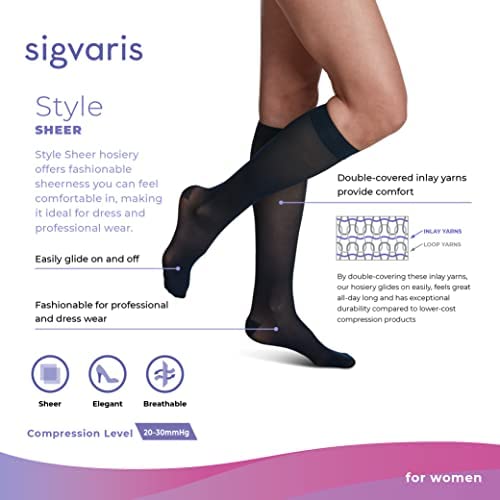SIGVARIS Womenâ€™s Style Sheer 780 Closed Toe Calf-High Socks 20-30mmHg