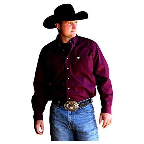 Cinch Men's C&Zwnj;Inch Solid Burgundy Button Long Sleeve Shirt Big and Tall Burgundy XXX-Large