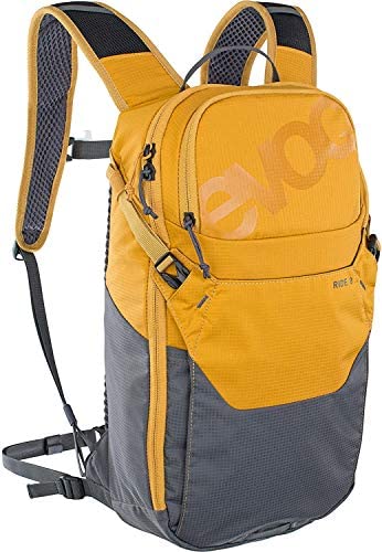 Evoc Ride 8 Backpack - Hydration Backpack for Biking, Hiking, Climbing, Running - 8L Capacity Holds Up to 3L Hydration Bladder with Helmet Transport, Carbon/Grey