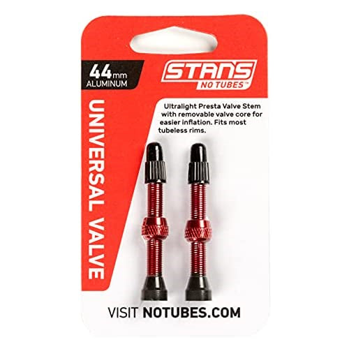 Stan's NoTubes Universal Tubeless Presta Valve Stem Pair, Aluminum Stems, 44mm, Red