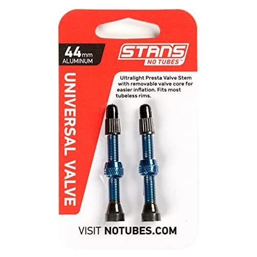 Stan's NoTubes Universal Tubeless Presta Valve Stem Pair, Aluminum Stems, 44mm, Blue