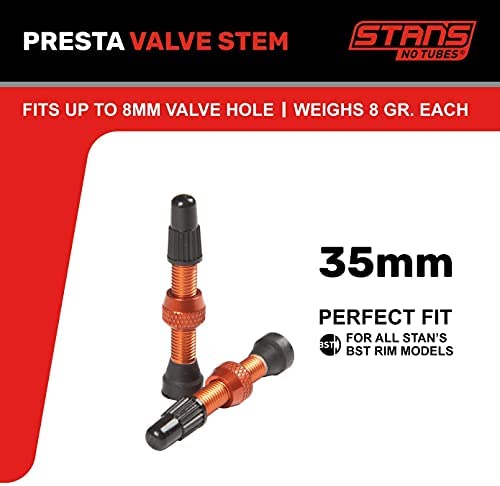 Stan's NoTubes Universal Tubeless Presta Valve Stem Pair, Aluminum Stems, 35 mm, Orange