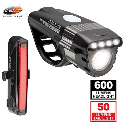 Cygolite Dash Pro 600 Lumen Headlight & Hotrod 50 Lumen Tail Light USB Rechargeable Bicycle Light Combo Set