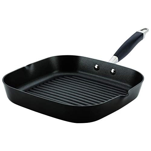 Anolon Advanced Hard Anodized Nonstick Deep Square Griddle Pan/Grill with Pour Spouts, 11 Inch, Black