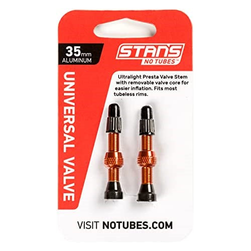 Stan's NoTubes Universal Tubeless Presta Valve Stem Pair, Aluminum Stems, 35 mm, Orange