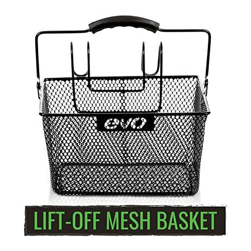 evo E-Cargo Handlebar Bicycle Basket - Lift-Off Steel Mesh Wire Bike Basket - Black