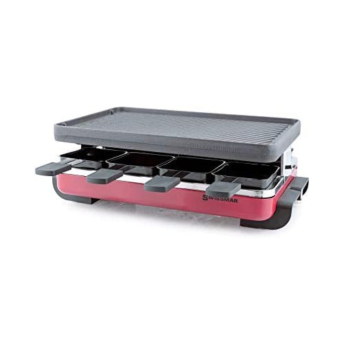 Swissmar KF-77046 Classic 8 Person Raclette with Reversible Cast Iron Gril Plate/Crepe Top, Red