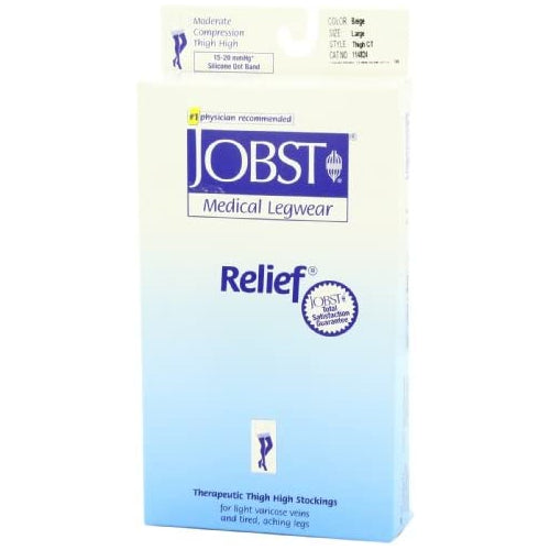 JOBST Relief Thigh High 15-20 mmHg Compression Stockings, Closed Toe with Silicone Dot Band, Large, Beige