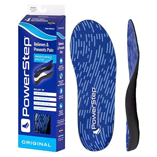 Powerstep unisex adult Powerstep Original Insoles, Low Profile Arch Supporting Shoe Insert Insole, Blue/Black, Men s 3-3.5 Women 5-5.5 US