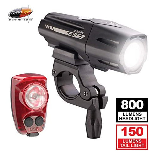 Cygolite Metro Plus 800 & Hotshot Pro 150 Bicycle Light Combo Set, Metro Plus 800 & Hotshot Pro 150 USB Rechargeable Bicycle Light Combo Set