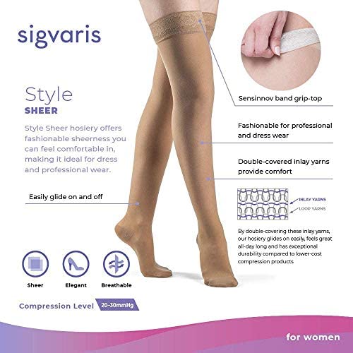 SIGVARIS WomenÃ¢Â€Â™s Style Sheer 780 Closed Toe Thigh-Highs w/Grip Top 20-30mmHg