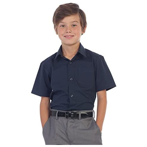 Gioberti Boy's Short Sleeve Solid Dress Shirt, Navy, 16