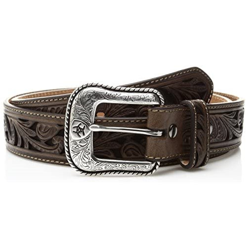 Ariat Men's Scroll Cut Out Brown Inlay Western Belt