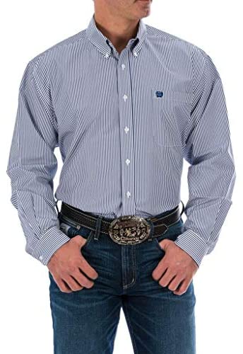 Cinch Men's Classic Fit Long Sleeve Button One Open Pocket Stripe Shirt, XXXL Royal Blue, 3XL