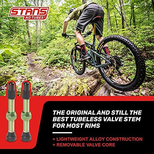 Stan's NoTubes Universal Tubeless Presta Valve Stem Pair, Aluminum Stems, 44mm, Green