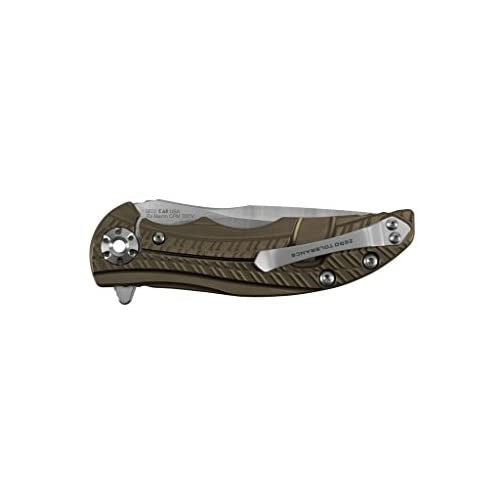 Zero Tolerance 0609 Pocketknife; 3.4-inch CPM 20CV Drop Point Blade with Two-Toned Finish; 3D Textured Titanium Handle, Anodized Bronze; KVT Ball Bearing Manual Open; Reversible Pocketclip; 3.3 oz