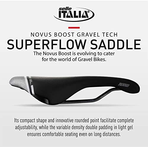 Selle Italia Novus Boost Gravel Tech Superflow L Road Bike Saddle - for Men and Women 256 x 146mm, 260g, Black