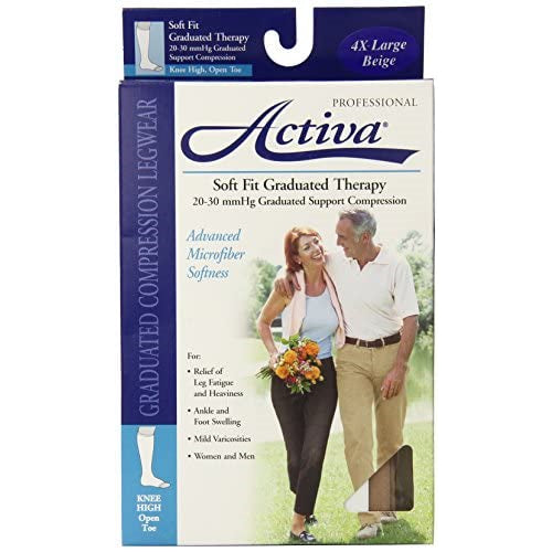 Activa 20-30 mmHg Soft Fit Knee High Socks with Open Toe, Beige, 4X-Large