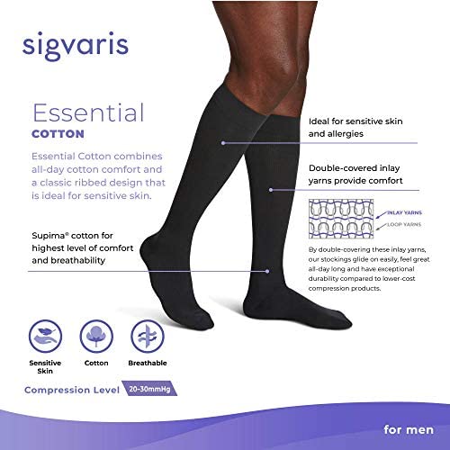 SIGVARIS MenÃ¢Â€Â™s Essential Cotton 230 Closed Toe Calf-High Socks 20-30mmHg