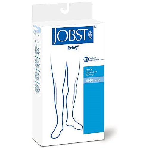 JOBST Relief Thigh High 15-20 mmHg Compression Stockings, Closed Toe with Silicone Dot Band, Large, Beige